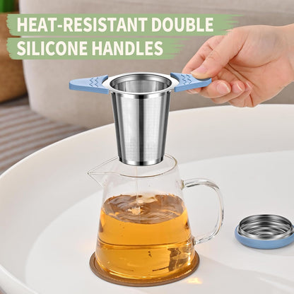 Tea Infuser for Loose Leaf Tea, ASWETMEL Stainless Steel Tea Infuser with Heat Proof Silicone Handles, Extra Fine Mesh Tea Strainers Filter Fine Tea Leaves Effectively, Fits Tea Pots, Mugs, Cup