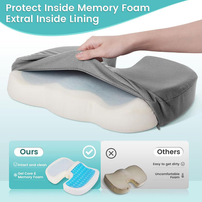 Gel Seat Cushion, Cooling Memory Foam Cushion for Office Chair, Black