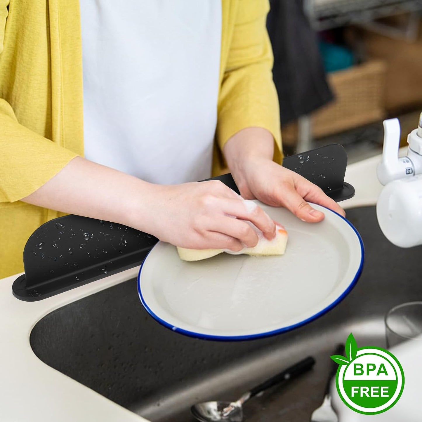19.3 inch Silicone Sink Splash Guard, Splash Guard for Kitchen Sink Area, Backsplash Protector for Kitchen Countertop & Bathroom Bathtub with Non-Slip Strong Suction, White
