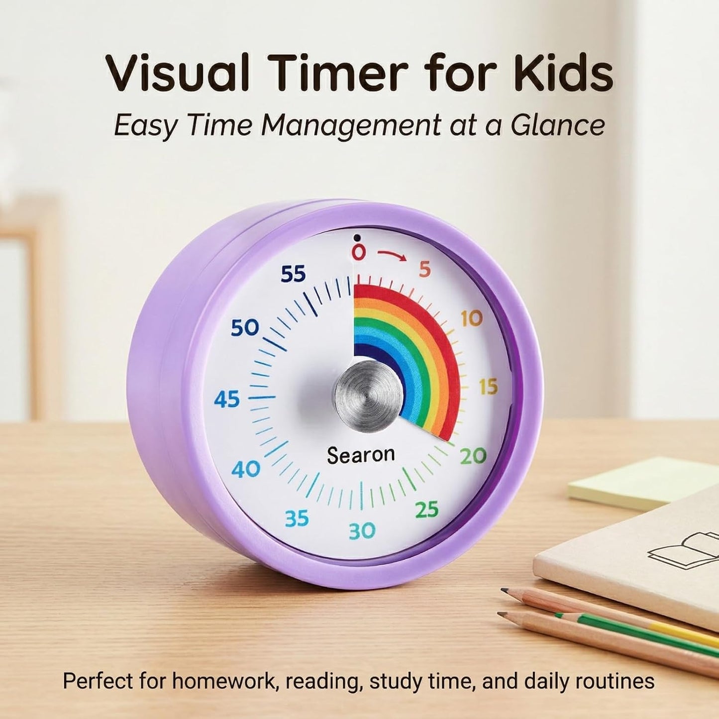 Searon Magnetic Visual Classroom Timer for Teachers, 60-Minute Countdown | No-Tick with Sound or Silent LED Alert, Pause, Magnet/Stand/Hang for Reading, Small Groups & Classroom Routines