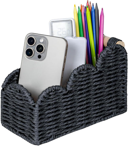 CubesLand Bedside Table Desk Organizer Caddy, Remote Pen&Pencil Holder Cup | Makeup Brush Holder w/Scalloped Perfect for Home, Office Desk, Living Room Table Decor, 3 Slots Neutral