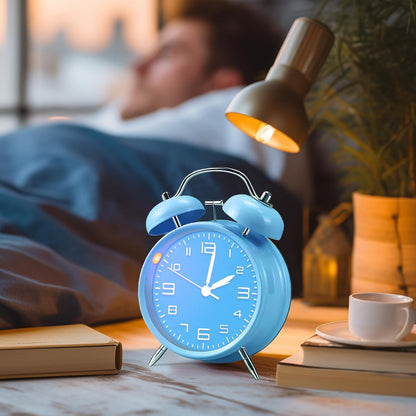 pxy Loud Alarm Clock for Heavy Sleepers 3D Dial Battery Operated (Battery Include), 4" Super Silent Analog Alarm Clock for Kids with Night Light PT260 Silver OrangePT505 Green White