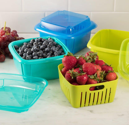 Hutzler 3-in-1 Berry Keeper Colander and Container, Keeps Berries Fresh Longer, 2 Pints, Apricot