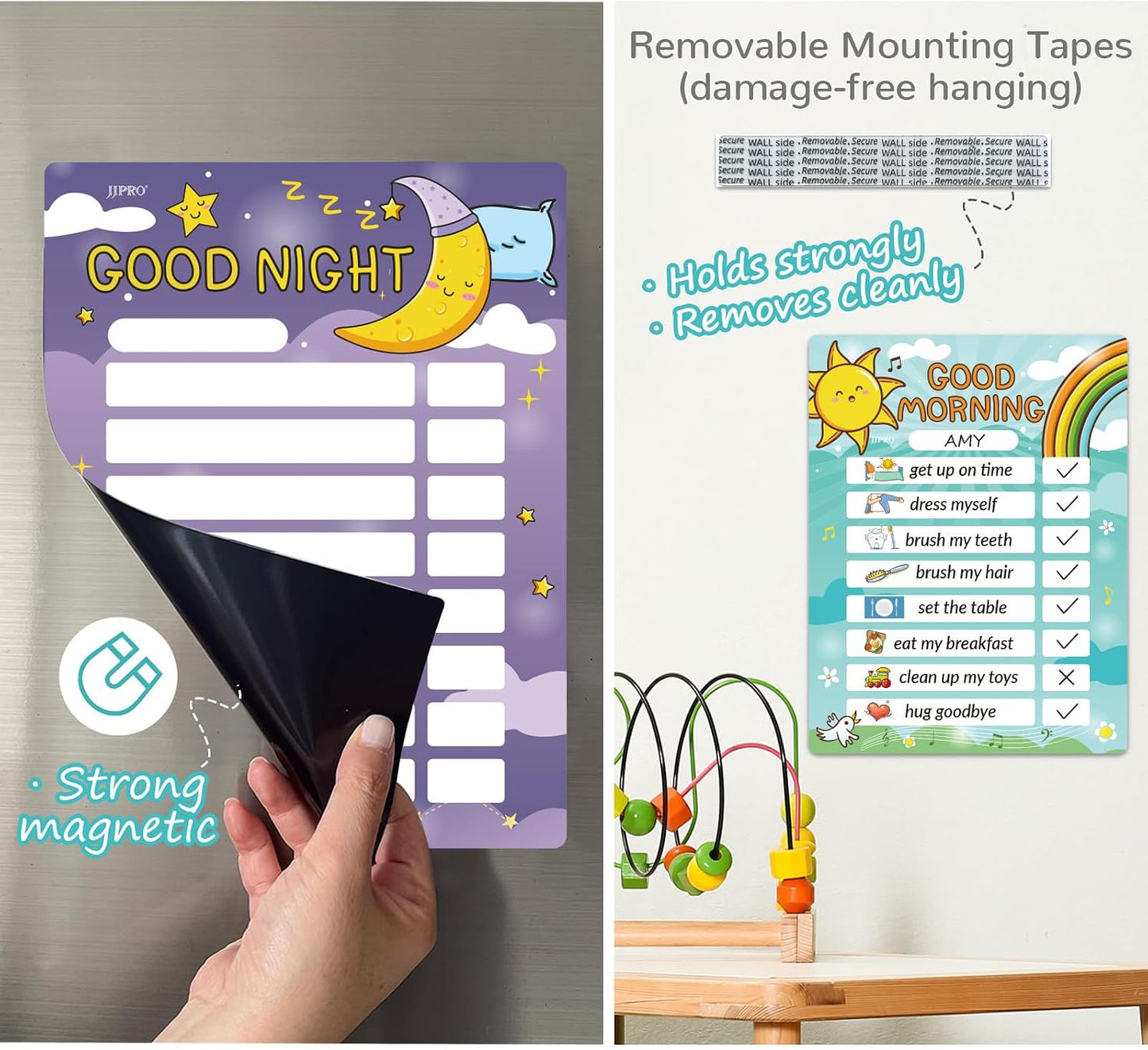 JJPRO Bedtime/Morning Routine Chart - Magnetic Daily Schedule Board for Kids - Outer Space
