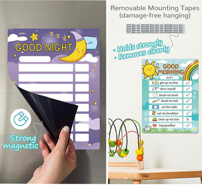JJPRO Bedtime/Morning Routine Chart - Magnetic Daily Schedule Board for Kids - Outer Space