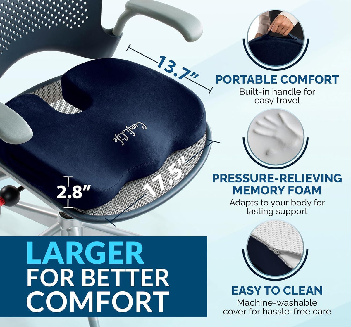 ComfiLife Doctor Recommended Seat Cushion - Premium Gel & Memory Foam Office Chair, Car Seat, Lifting Cushion - Chair Cushions for Back & Sciatica Relief - Seat Cushions for Office & Desk (Black)