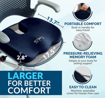 ComfiLife Doctor Recommended Seat Cushion - Premium Gel & Memory Foam Office Chair, Car Seat, Lifting Cushion - Chair Cushions for Back & Sciatica Relief - Seat Cushions for Office & Desk (Black)