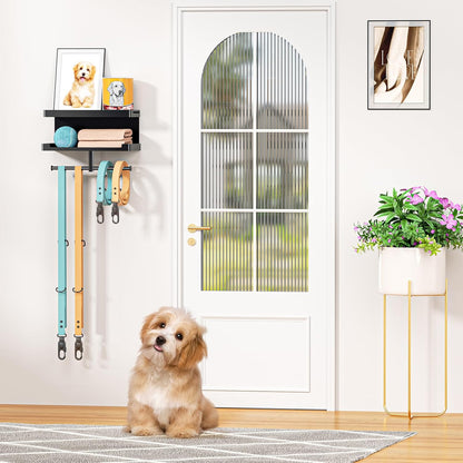 Dog Leash Holder for Wall, Leashes Hanger, Wall Mounted Dog Stuff Storage and Organizer, Metal Key Holder Pet Leash Hooks for Leashes, Training Treats, Chew Toys, Keys, Large (White)