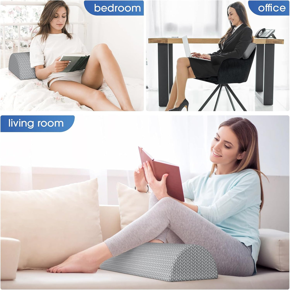 Knee Pillow for Back Sleeping Memory Foam Half Moon Bolster Pillow for Legs