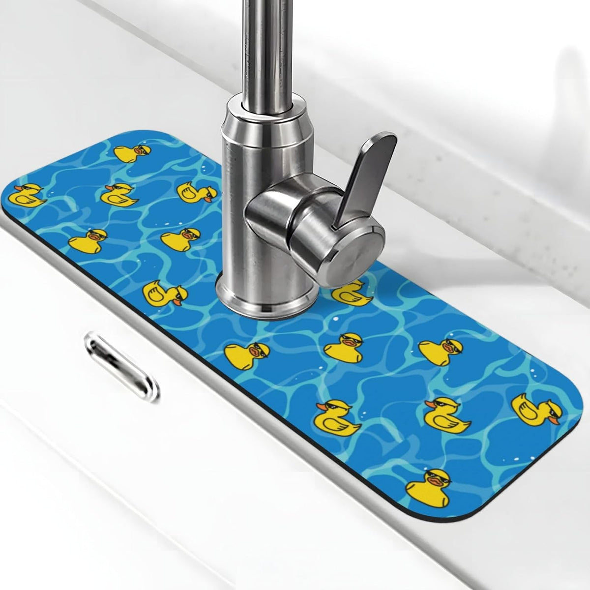 Aquamarine Blue Mexican Tiles Faucet Splash Guard Mat for Kitchen Sink 15x5.5" - Colors B