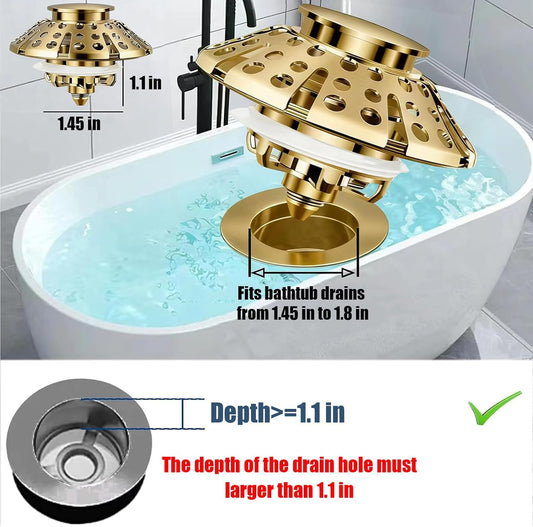 AzWzz Universal Tub Stopper Bathtub Drain Plug, Pop Up Tub Drain Hair Catcher, Drain Cover with Strainer, for 1-3/8 to 2in Bath Drain Hole