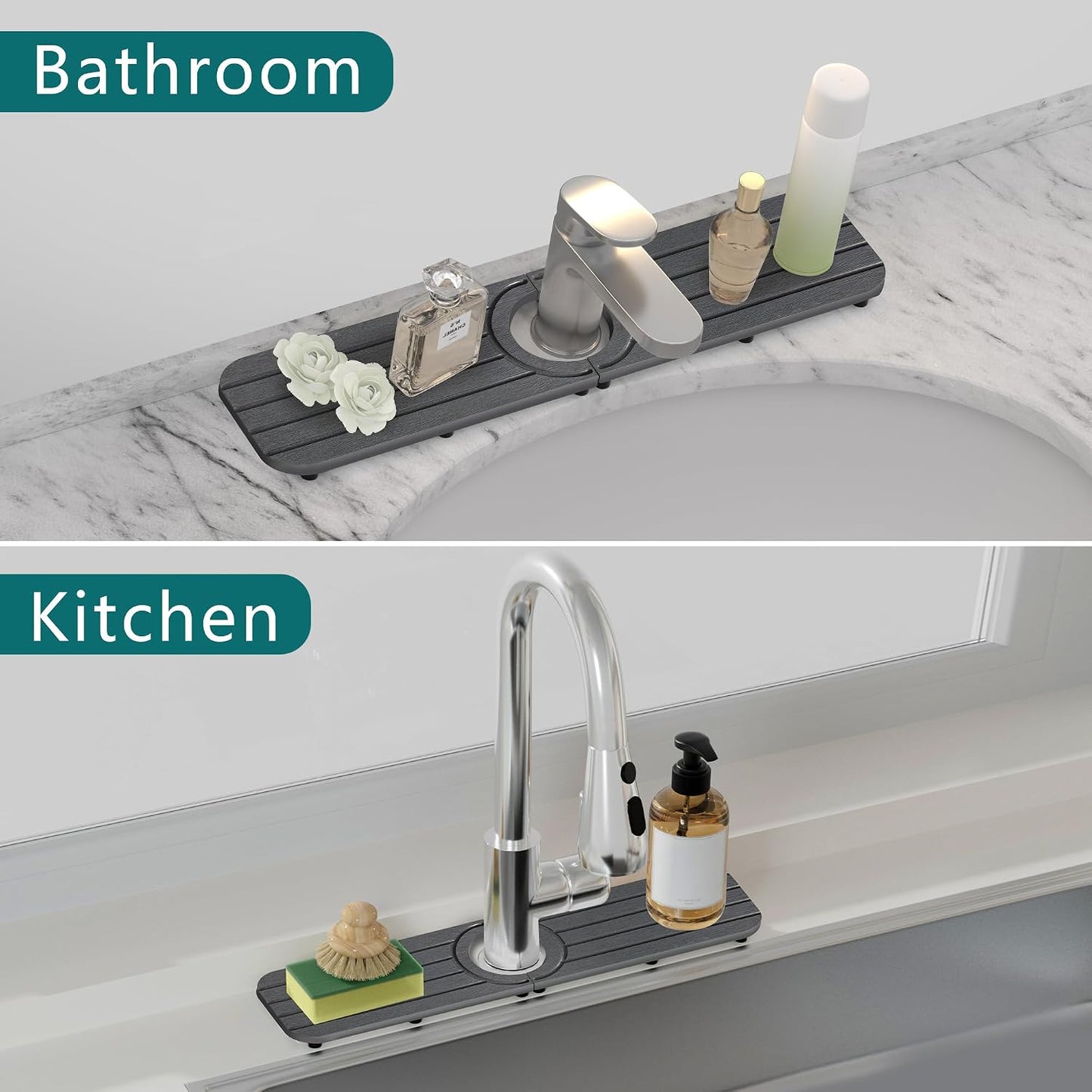 Water Absorbing Stone Kitchen Sink Mat Faucet Splash Guard for Bathroom | Quick Dry, Raised Feet, Diatomaceous Earth, Stone Faucet Mat, Sink Protector for Counter, Sink Accessories, Bathroom Decor