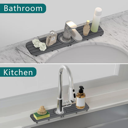 Water Absorbing Stone Kitchen Sink Mat Faucet Splash Guard for Bathroom | Quick Dry, Raised Feet, Diatomaceous Earth, Stone Faucet Mat, Sink Protector for Counter, Sink Accessories, Bathroom Decor