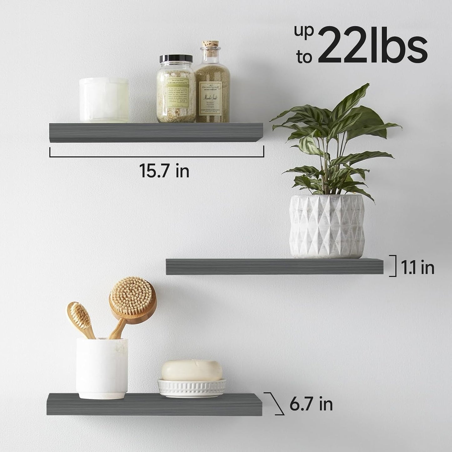 BAYKA Rustic Brown Floating Shelves 22.5in, Set of 2, Wall Mount Wood Shelf | Easy Install, 22lbs Max Load, Hidden Bracket, for Bathroom Bedroom Living Room or Kitchen, Hanging Shelf Book Decor Storage