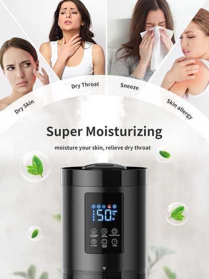 8L Humidifiers for Bedroom, 30dB Quiet, 500ft² Coverage, 60H Runtime, Top Fill, 3-in-1 Humidifier Large Room & Essential Oil Diffuser & Ambient Light, Sleep Mode, 16H Timer, Auto Shutoff Protection