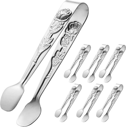 HINMAY 6PCS Mini Serving Tongs 5-Inch Small Sugar Tongs (Silver) | Tiny Stainless Steel Kitchen Tong for Appetizers, Tea Party, Coffee Bar, Desserts