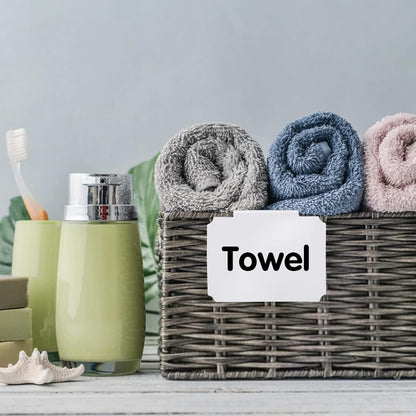 12 Pieces Basket Labels Clip on Set, Include 10 Pieces Kitchen Clip Label Holder Removable Pantry Basket Labels with 2 Pieces Black Chalk Marker for Storage Bins Organization Box (White)