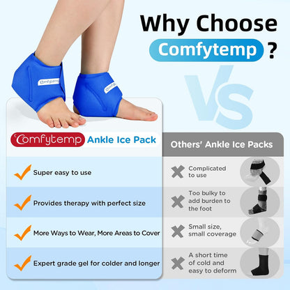 Comfytemp Ankle Ice Pack Wrap for Plantar Fasciitis, Swelling, Foot Pain Relief, FSA Eligible HSA, Gel Packs for Injuries Reusable, Hot Cold Compress for Achilles Tendonitis, Sprained Ankles, 2 Packs