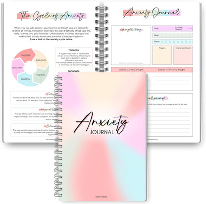 Templatables Anxiety Journal for Adults – CBT Therapy Workbook with Guided Prompts, Trigger Tracker, Sleep & Hydration Logs | Undated A5 Mental Health Notebook for Anxiety Relief & Stress Management