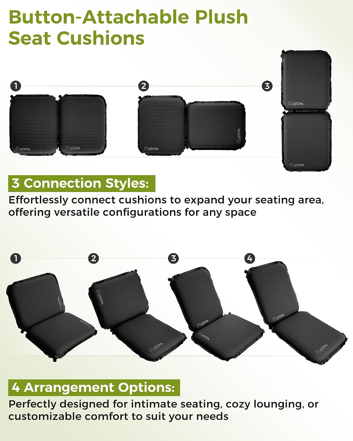 ATEPA Inflatable Seat Cushion | 2" & 2.5" foam core seat pad, Self inflating, Compact, Stadium, Airplane, Travel, Camping, Hiking, Sports events