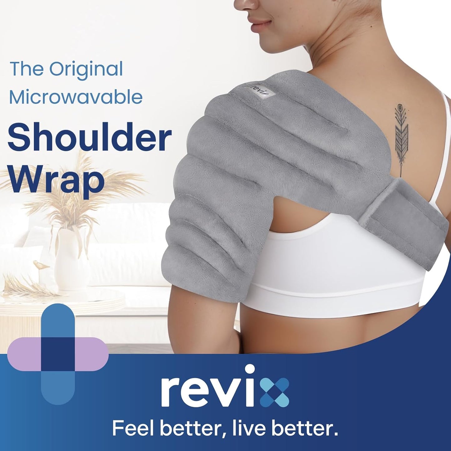 REVIX Microwavable Shoulder Heating Pad for Rotator Cuff, Moist Heating Pads Microwavable with Adjustable Strap, Shoulder Heating Pads for Upper Back Muscle Relaxation & Relief, Gray