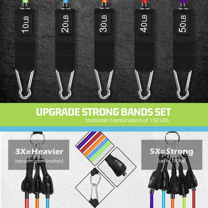 VElCK Resistance Bands Set with Handles for Exercise, Workout and Home Gym | 100% Natural Latex, 10-150LBS, Versatile for Yoga, Pilates, Strength, Home Gym
