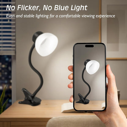 GyroVu Clip-On Desk Lamp, Eye-Care LED Reading Light, Adjustable Gooseneck, Anti-Tip Bedside Reading Light—Small Desk Lamps for Home Offices, College Dorm Rooms, and Bed Headboards (Black)