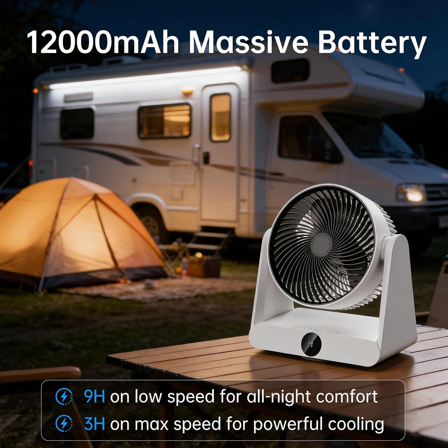 3D Oscillation Air Circulator Fan with Remote, 12000mAh Battery Operated Cordless Desk Fan, 20dB Whisper Quiet Table Fan for Bedroom Home Office, 12 Speeds, 12H Timer, 650 CFM Powerful Airflow