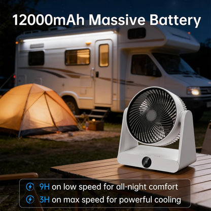 3D Oscillation Air Circulator Fan with Remote, 12000mAh Battery Operated Cordless Desk Fan, 20dB Whisper Quiet Table Fan for Bedroom Home Office, 12 Speeds, 12H Timer, 650 CFM Powerful Airflow