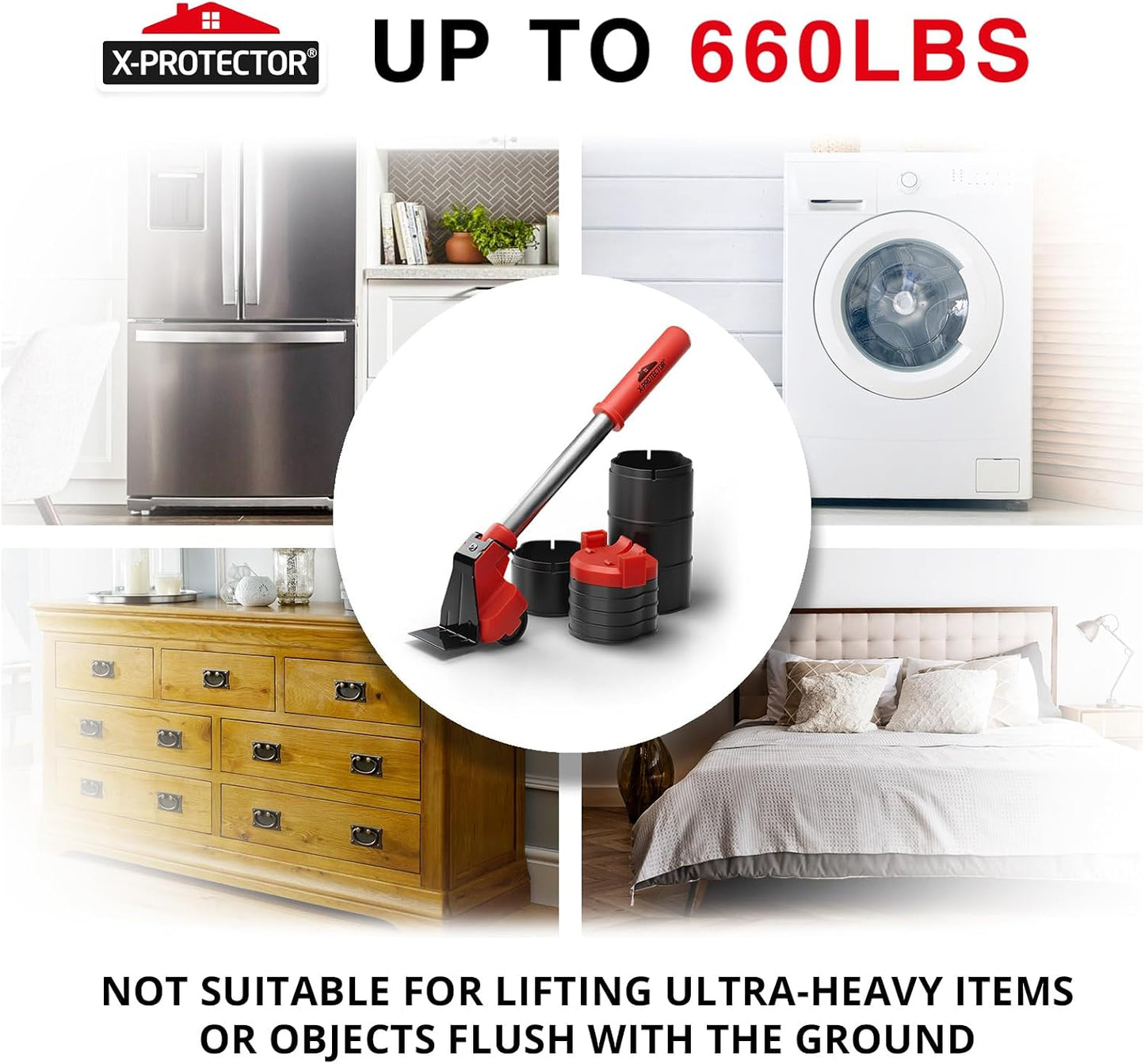 X-Protector Furniture Lifter Tool - Premium Furniture Jack Lifting Tool | Lift Furniture Easily - Appliance Lifter with 4.3" Adjustable Height - Ideal Jack to Lift Furniture Easily with No Effort