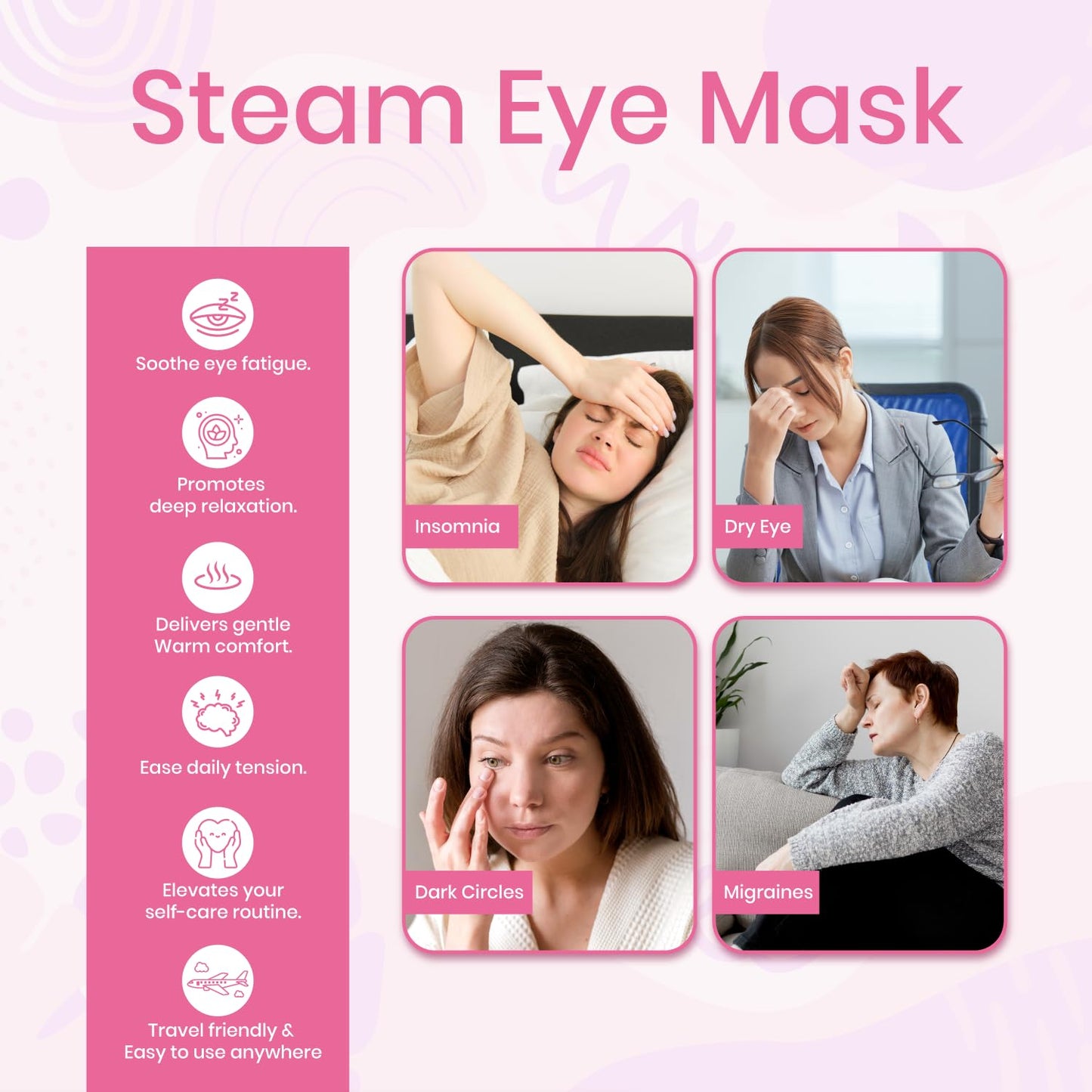 LANNA Heated Steam Eye Mask, Disposable 120 Minutes, Lavender Scent, 5 Pcs | Great for Sleep & Spa Relaxation, Self Heating Warm Compress for Dry & Puffy Eyes Long Lasting Heated Eye Mask for Stye Eyes