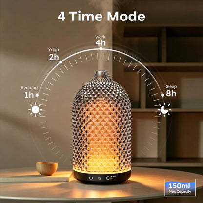 Essential Oil Diffuser 150ml, Glass Diffuser with Ultrasonic Small Humidifier, 7 Color Lights, 1/2/4H Timer, Quiet Auto Shut-Off Oil Diffuser for Bedroom, Home, Office (Silvery)