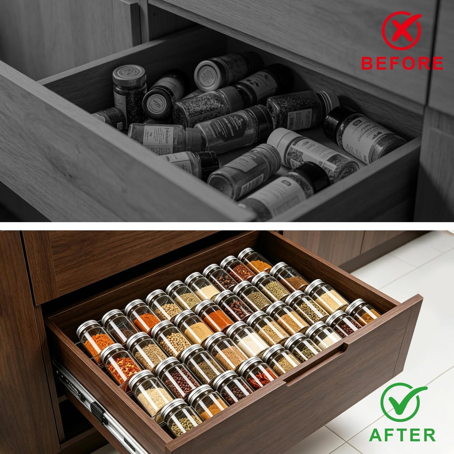 Expandable Acrylic Spice Drawer Organizer – 4-Tier Clear Seasoning Rack Insert for Kitchen Drawers, Adjustable from 9" to 18", Fits Most Spice Jars (Jars Not Included) 8-Pack