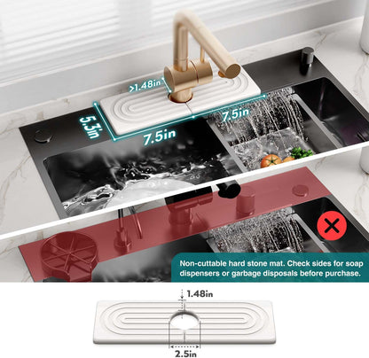 Stone Faucet Mat for Kitchen Sink – Diatomite Drying Stone Mat & Sink Protector, Prevents Moisture – Sink Splash Guard Water-Absorbing Stone Tray for Bathroom Counter (Light Grey, 20" x 3.9")