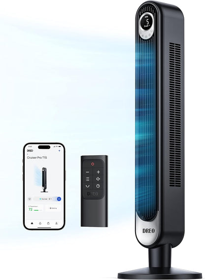 DREO Tower Fan for Bedroom, Upgraded 20dB Quiet Fans that Blow Cold Air | 28ft/s High Velocity, 9 Speeds, 4 Modes, 12H Timer, 90° Oscillating Cooling Standing Fan for Indoor Home Office, 42 inch