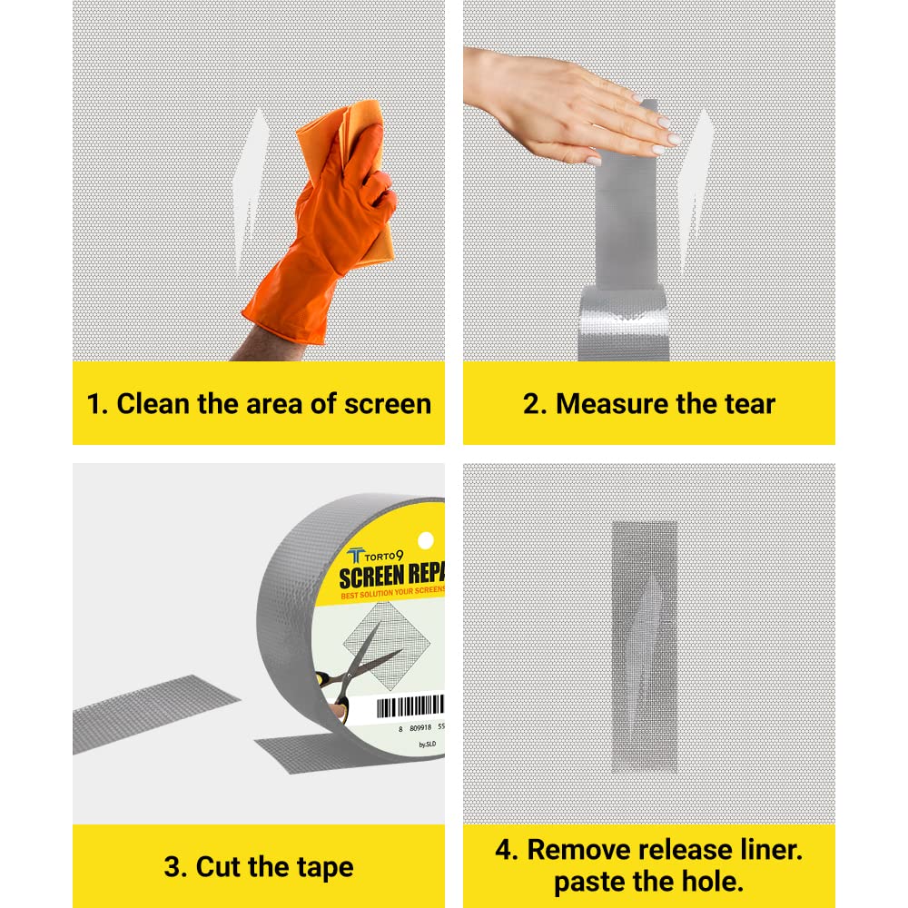TORTO9 Window Screen Repair Kit, 3-Layer Strong Adhesive & Waterproof Tape Fiberglass Covering mesh (Gray, 2 Inch x 6.5 FT)