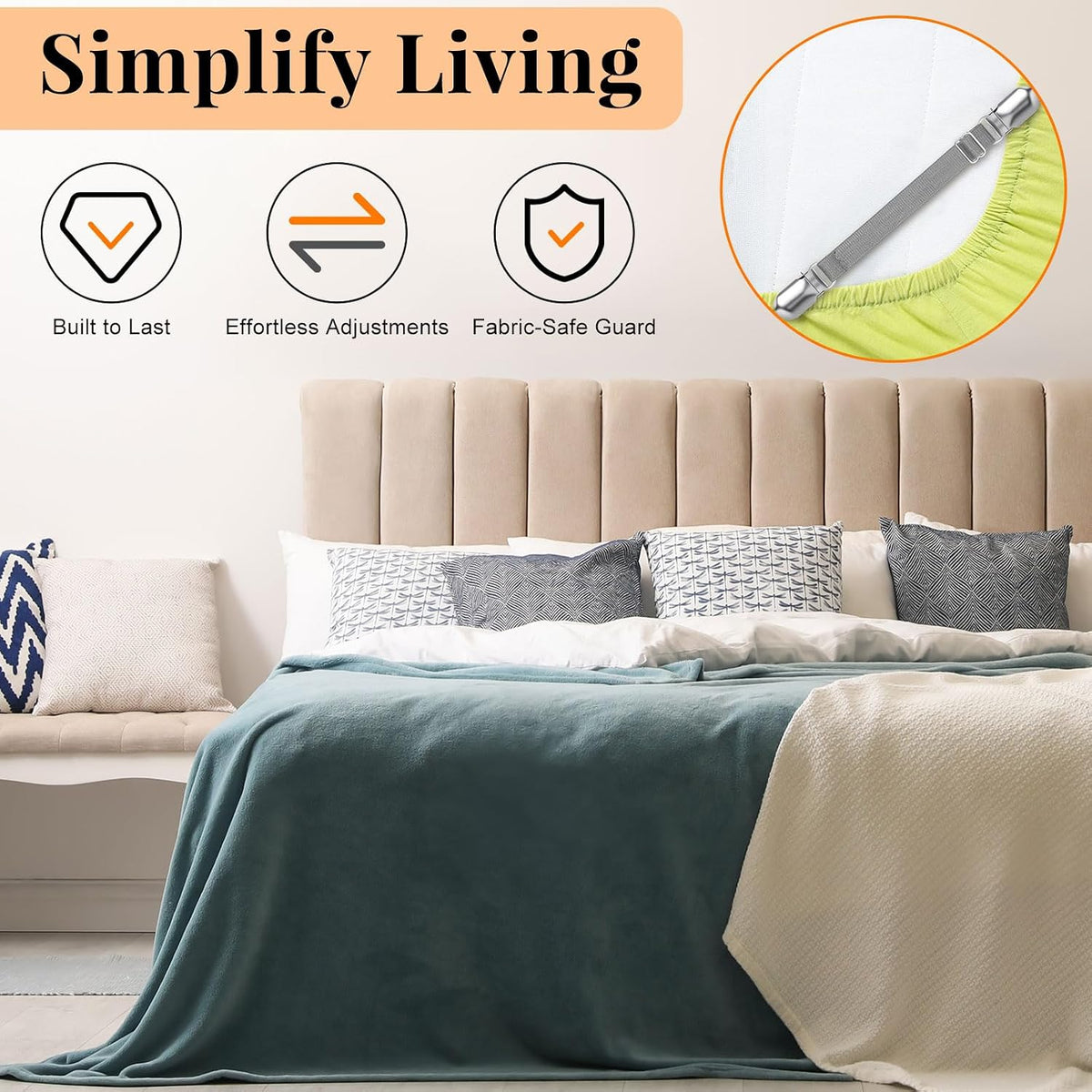 Boao 12 Pcs Bedsheet Strap Elastic Clip, White, 4-8 Inch Length
