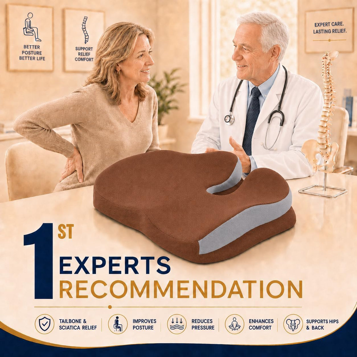 Memory Foam Ergonomic Seat Cushion for Office Chairs Pain Relief