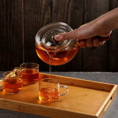 WHJY Glass Teapot with Infuser for Loose Tea, Small Clear Magic Tea Kettle for Stove Top, Clear Japanese Tea Kettle with Wooden Handle Kyusu Teapot - 17oz