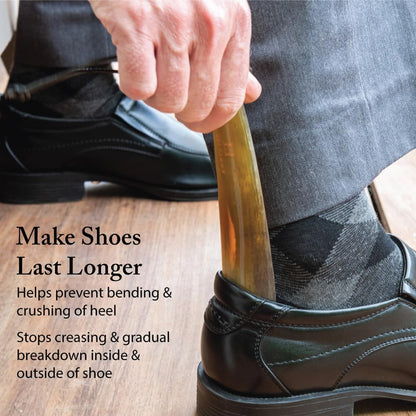 FootFitter Natural Bull Horn Shoe Horn with Leather Loop Handle | Solid Horn Structure with Leather Loop for Firm Heel Support, Quick Slip‑On Access, Everyday Reliability, Ethically Crafted