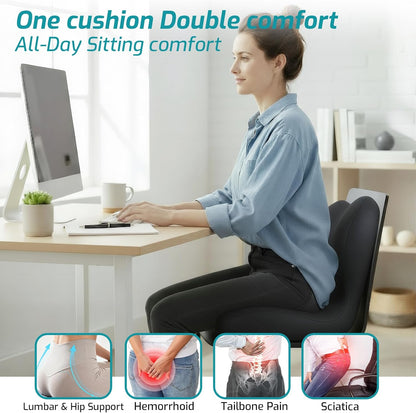 Memory Foam Seat Cushion,Office Chair Cushion with Lumbar Support for Back Pressure Relief, Car Seat Cushion with Adjustable Strap,Sciatica Pad Cushions for Car,Truck, Desk,Gaming Chair
