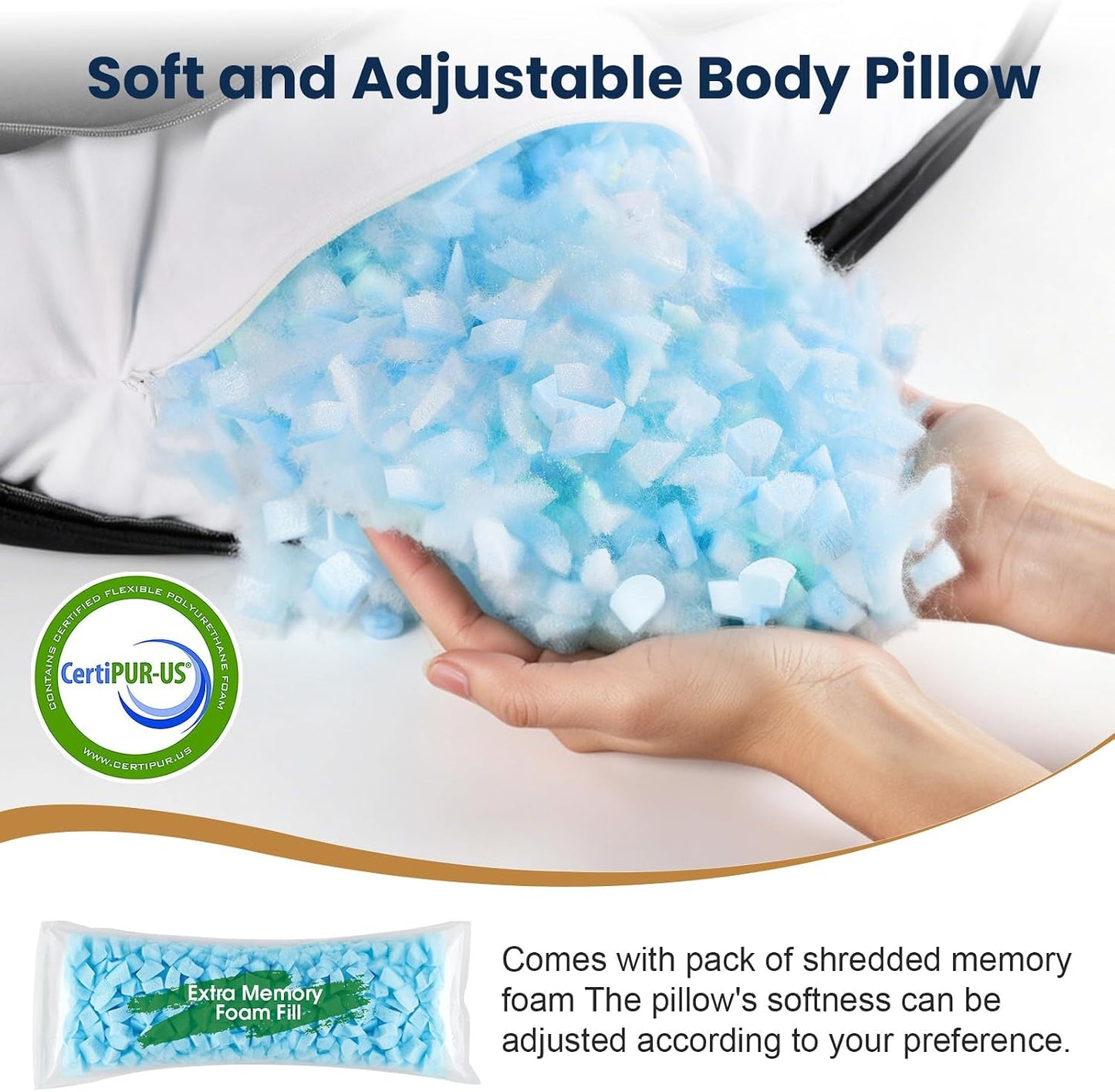 TranquilRelax C Shaped Body Pillow for Side Sleepers, Memory Foam Long Pillow for Leg, Hip & Back Support, Soft Washable Cover,Grey-47"*10"