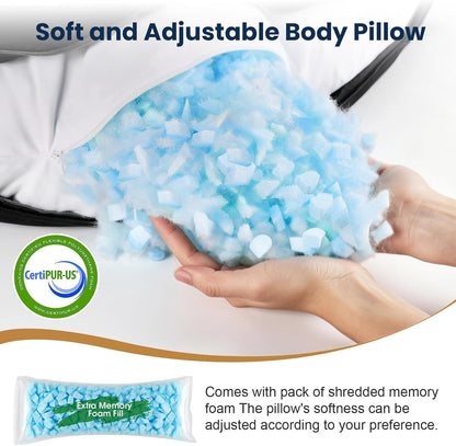 TranquilRelax C Shaped Body Pillow for Side Sleepers, Memory Foam Long Pillow for Leg, Hip & Back Support, Soft Washable Cover,Grey-47"*10"