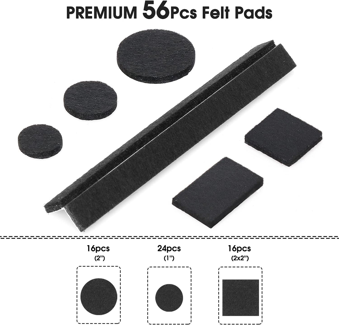 Felt Furniture Pads -56 Pcs(1+2)” Premium Felt Pads for Chair Legs Furniture, Floor Protectors for Hardwood Floors,Brown