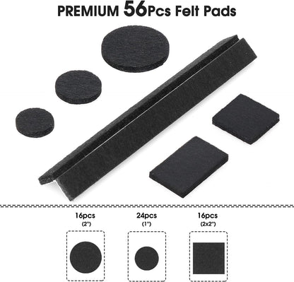Felt Furniture Pads -56 Pcs(1+2)” Premium Felt Pads for Chair Legs Furniture, Floor Protectors for Hardwood Floors,Brown
