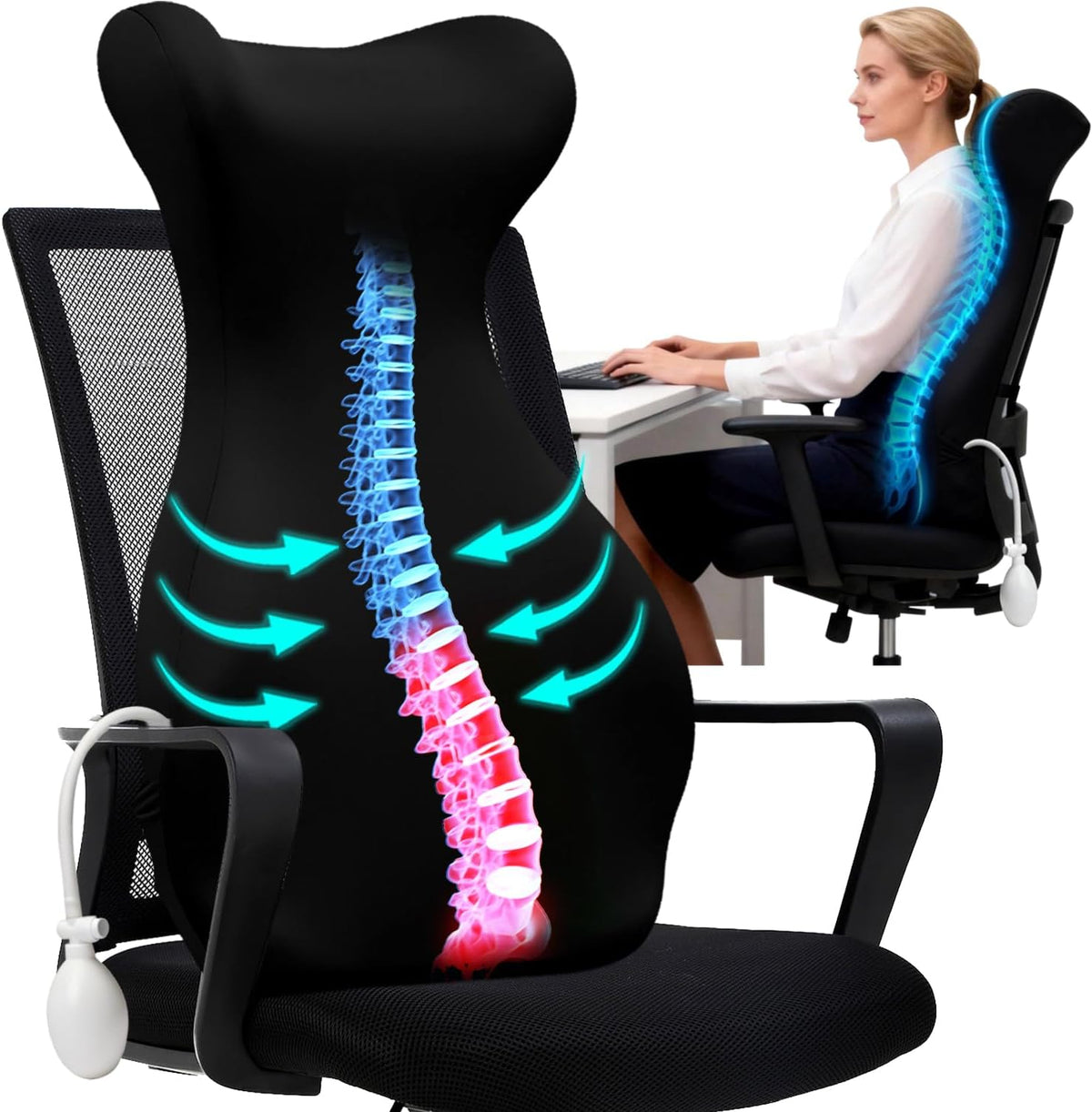 27.7'' Adjustable Airbag Full Back Lumbar Support Pillow, Back Pain Relief