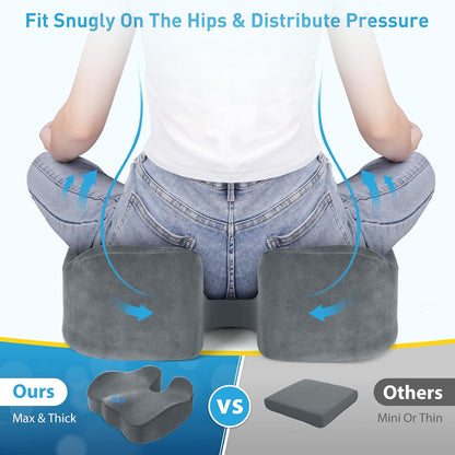 BlissTrends Memory Foam Seat Cushion for Office Chair & Car Seat, Black | 4.7in Ergonomic Tailbone & Sciatica Support with Removable Velvet Cover for Pressure Relief and Long Sitting Comfort