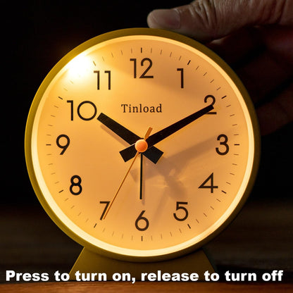 Tinload 4.5" Battery Operated Analog Alarm Clock, Small Silent Bedside Desk Clock with Night Light, Blue