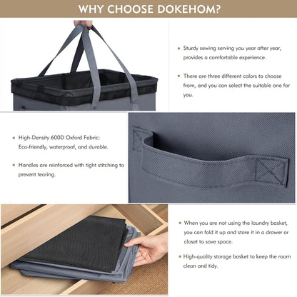 DOKEHOM 25" Slim Rolling Laundry Basket Hamper, Narrow on Wheels, Grey | Collapsible narrow laundry hamper with mesh drawstring closure. Foldable corner clothes storage bin for small spaces