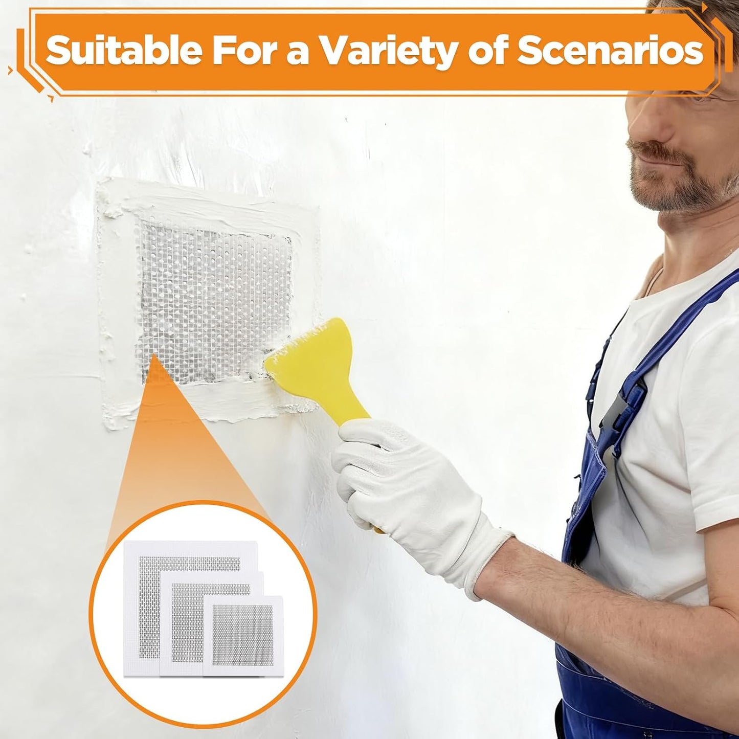 Romeda Drywall Patch Kit 11 Pack, 4/6/8 Inch Wall Patch with Extended Self Adhesive Mesh, Dry Wall Patch with Scraper and Sandpaper for Hole Repair